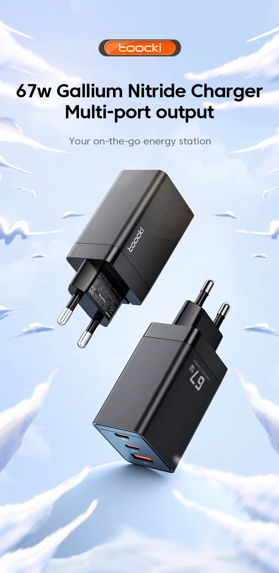 Toocki 67W GaN USB C Charger Fast Charging Multi-Color Type C Charger for Macook iPhone 15 14 13 12 Pro Max Samsung Xiaomi POCO 