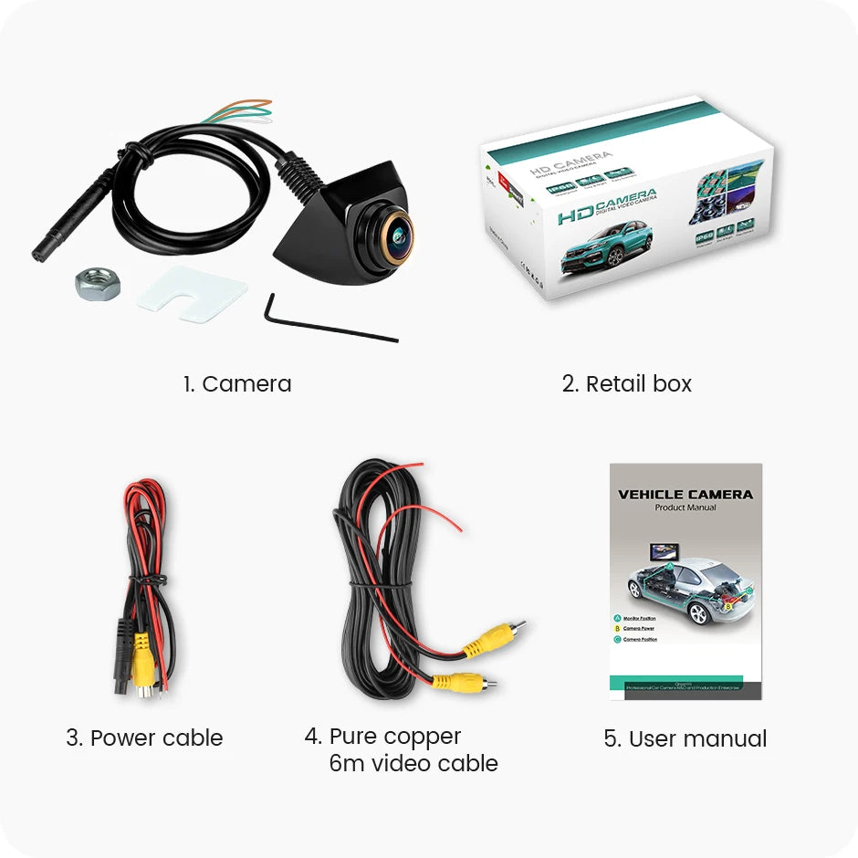 GreenYi Câmera Traseira para Carro AHD 1920x1080P Lente Dourada Olho de Peixe 170° Full HD Visão Noturna Câmeras Frontais para Reversão de Veículos G899