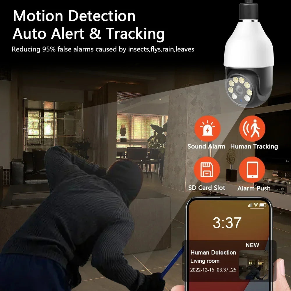 5MP E27 WiFi PTZ Bulb Security Camera