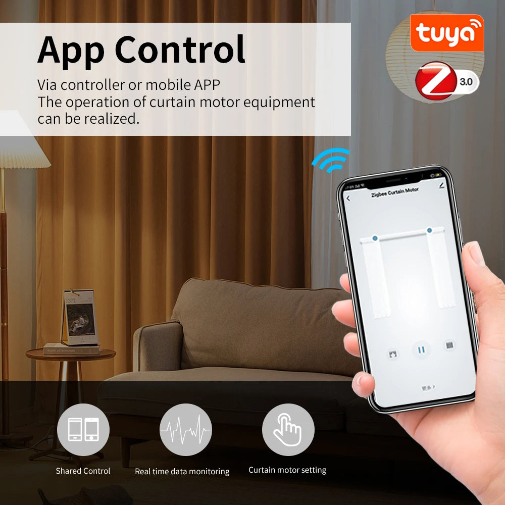 Smart Tuya Wifi/Zigbee Electric Curtain Shutter Motor with RF Remote 22.5CM Size APP Control Alexa Google Assistant SmartThings 