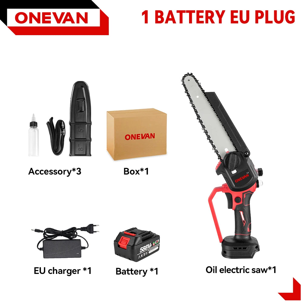 ONEVAN 8 Inch Brushless Electric Chainsaw Cordless Portable Electric Saw Woodworking Power Tool For Makita 18V Battery Pin 