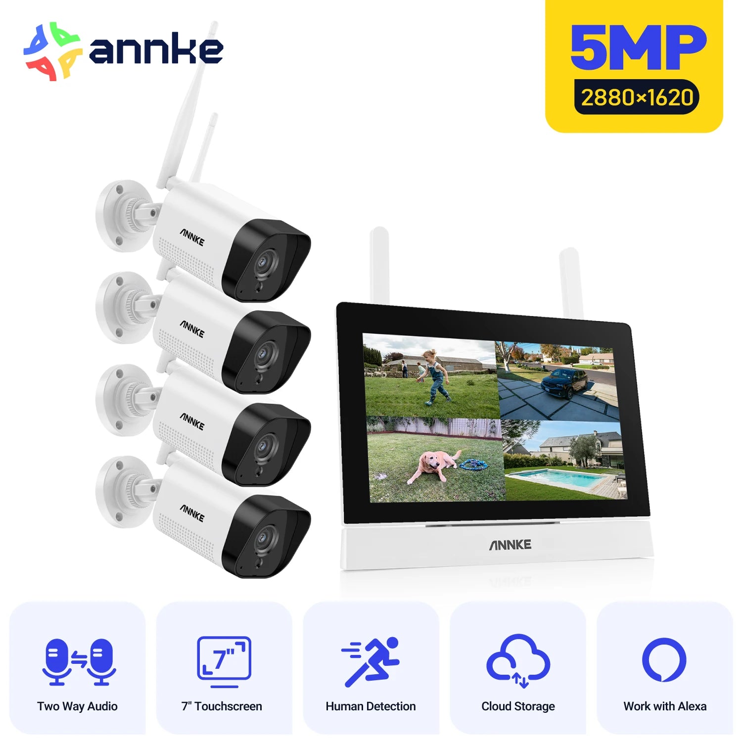 ANNKE 5MP Wireless NVR CCTV System with 7" Touch Monitor
