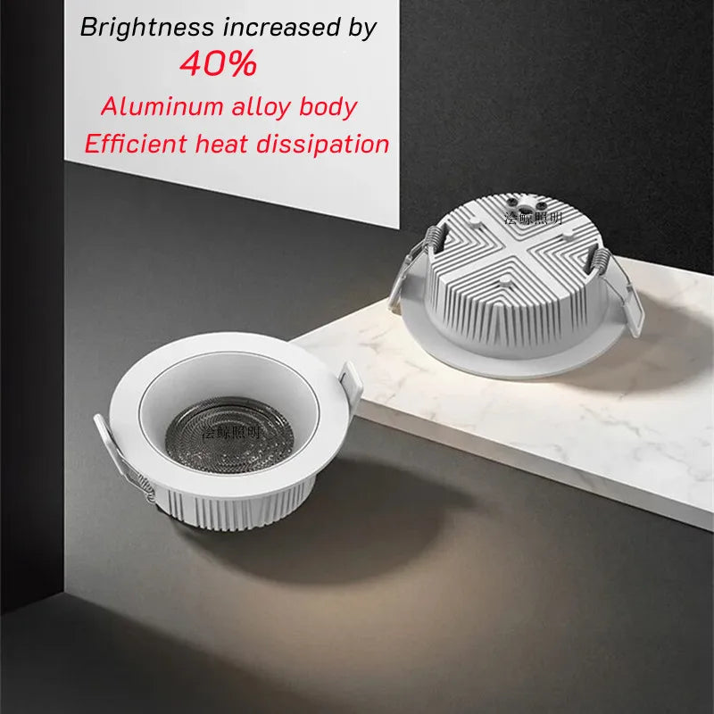 Indbygget LED-downlight med valgmuligheder for finish og dæmpning