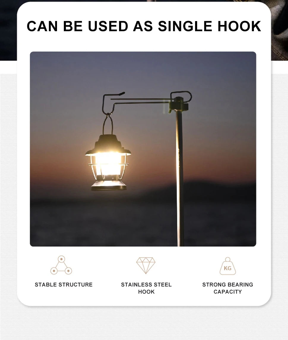 Camping Lantern Stand with Double Hooks, Foldable Aluminum Pole