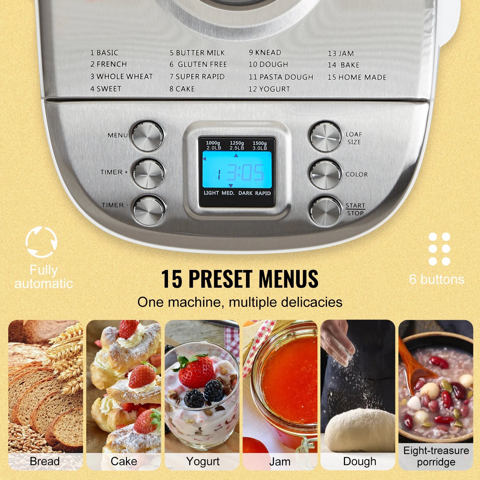 15-in-1 Automatic Bread Maker with Gluten-Free Setting & Timer