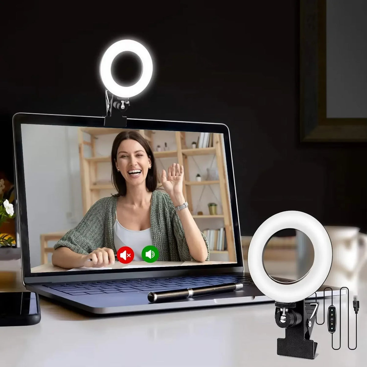 Obročna luč USB s sponko, 6 palcev