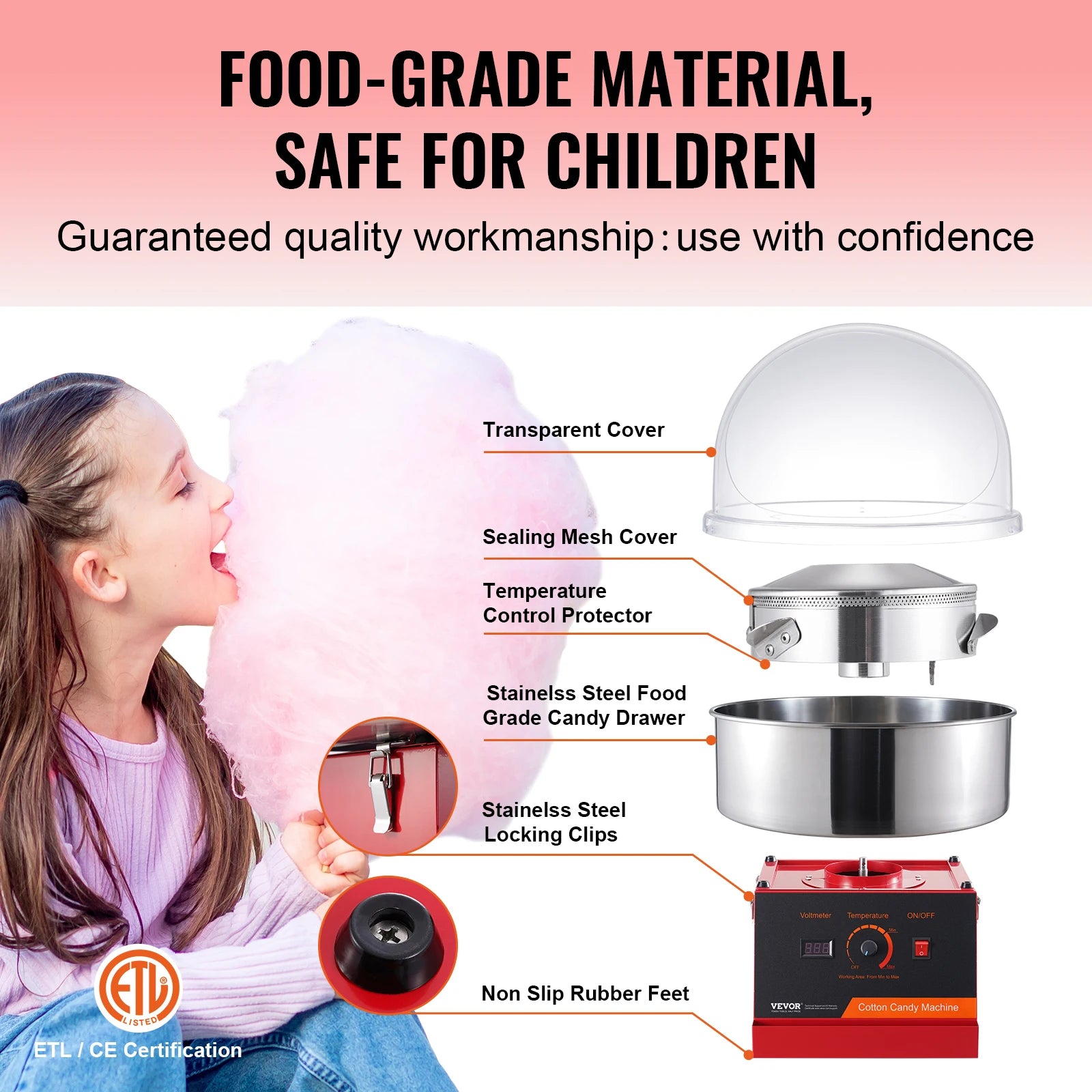 Electric Cotton Candy Machine 1000W Candy Floss Maker with Bowl