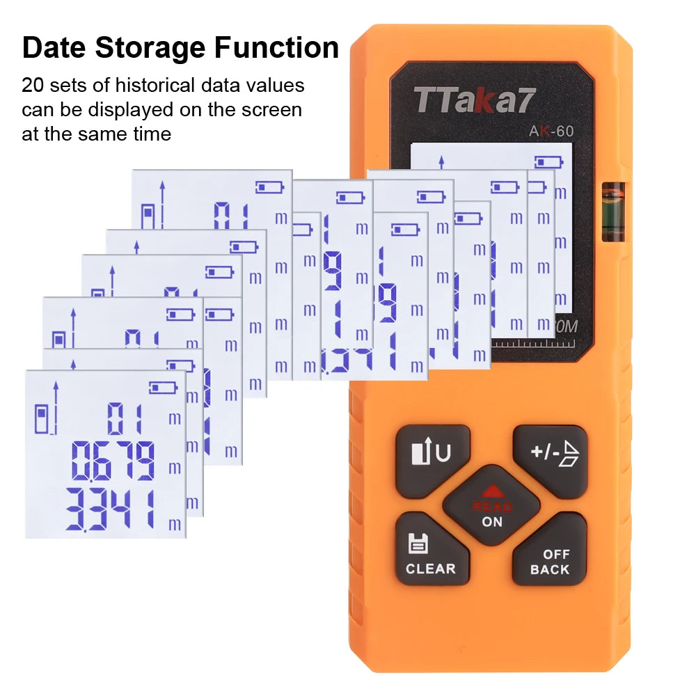 Laser Distance Meter, 40 m or 60 m, Rechargeable
