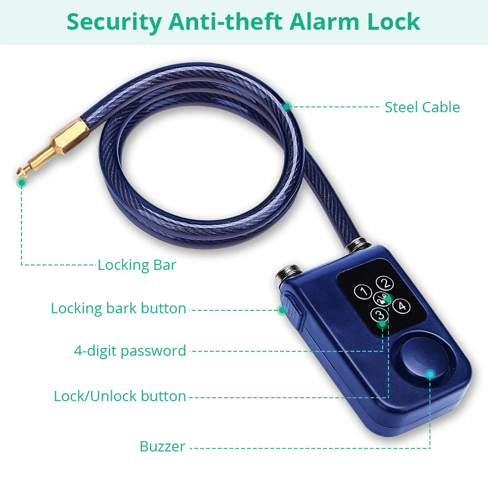 Bicycle Cable Alarm Lock with Remote