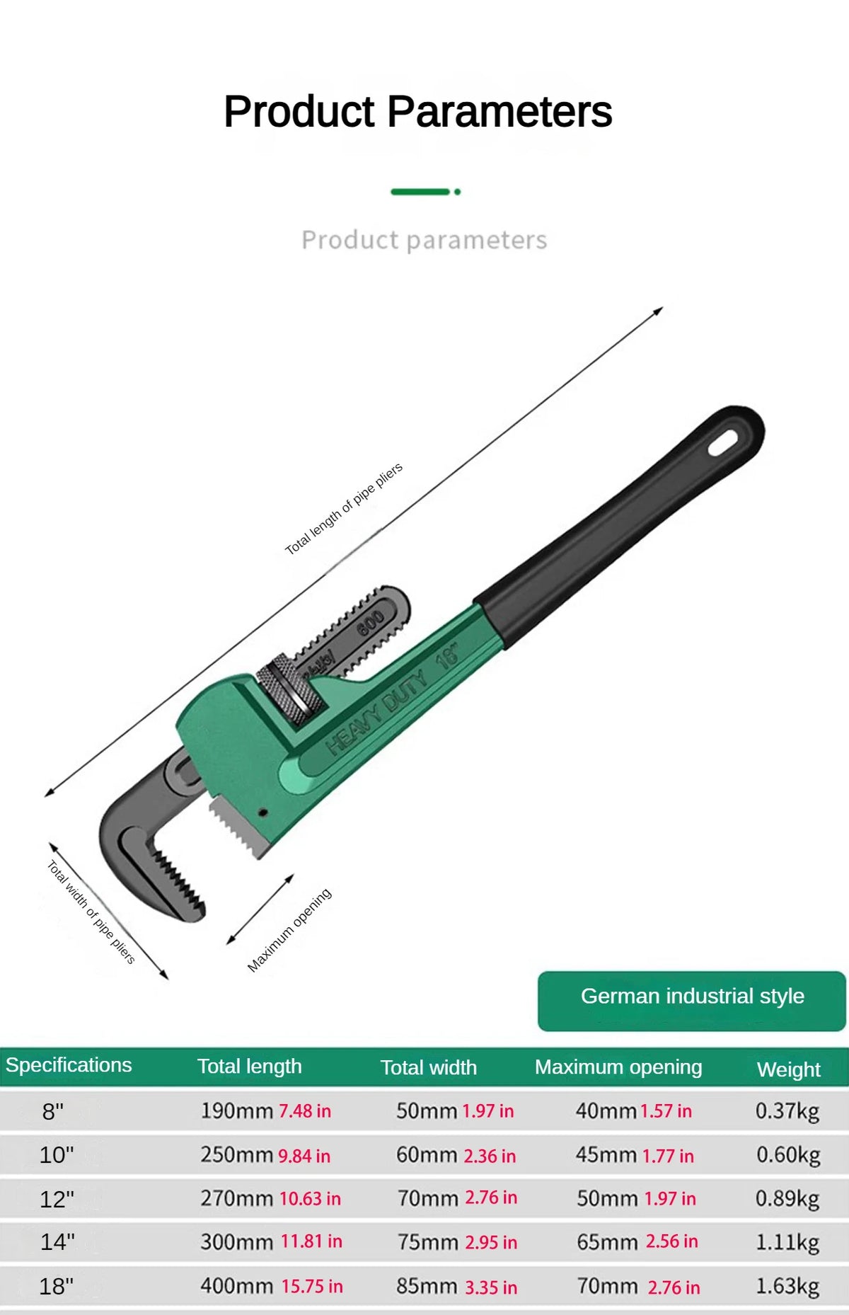 Carbon-Steel Pipe Wrench - Size Options