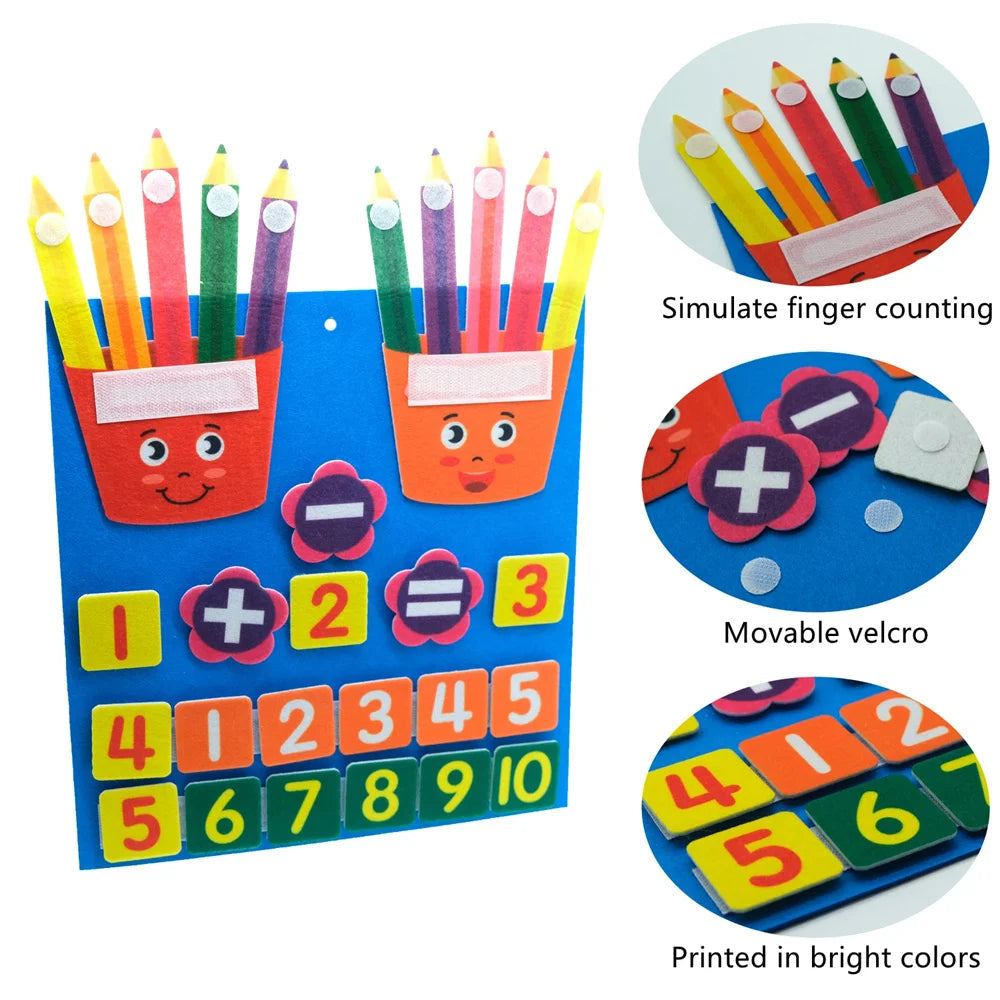 Felt Learning Board Children Toys Educational DIY Toy Addition Subtraction Finger Arithmetic Teaching Enlightenment Board 
