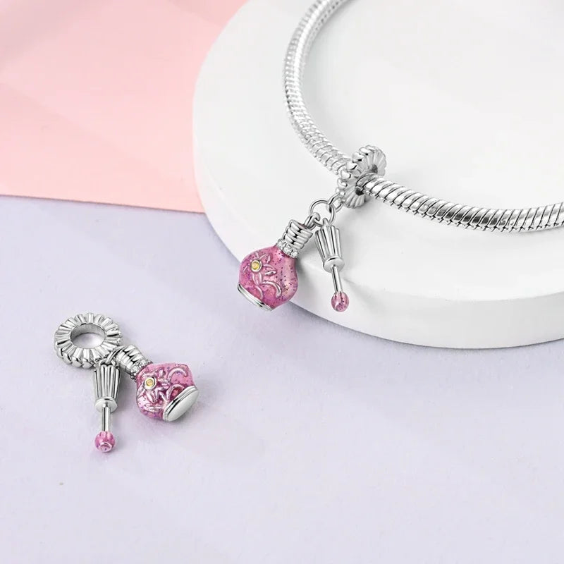 Fit Original 925 Sterling Silver Charms Beads Bow Perfume Bottle Pink Charms for Women Fine DIY Birthday Jewelry Gifts 
