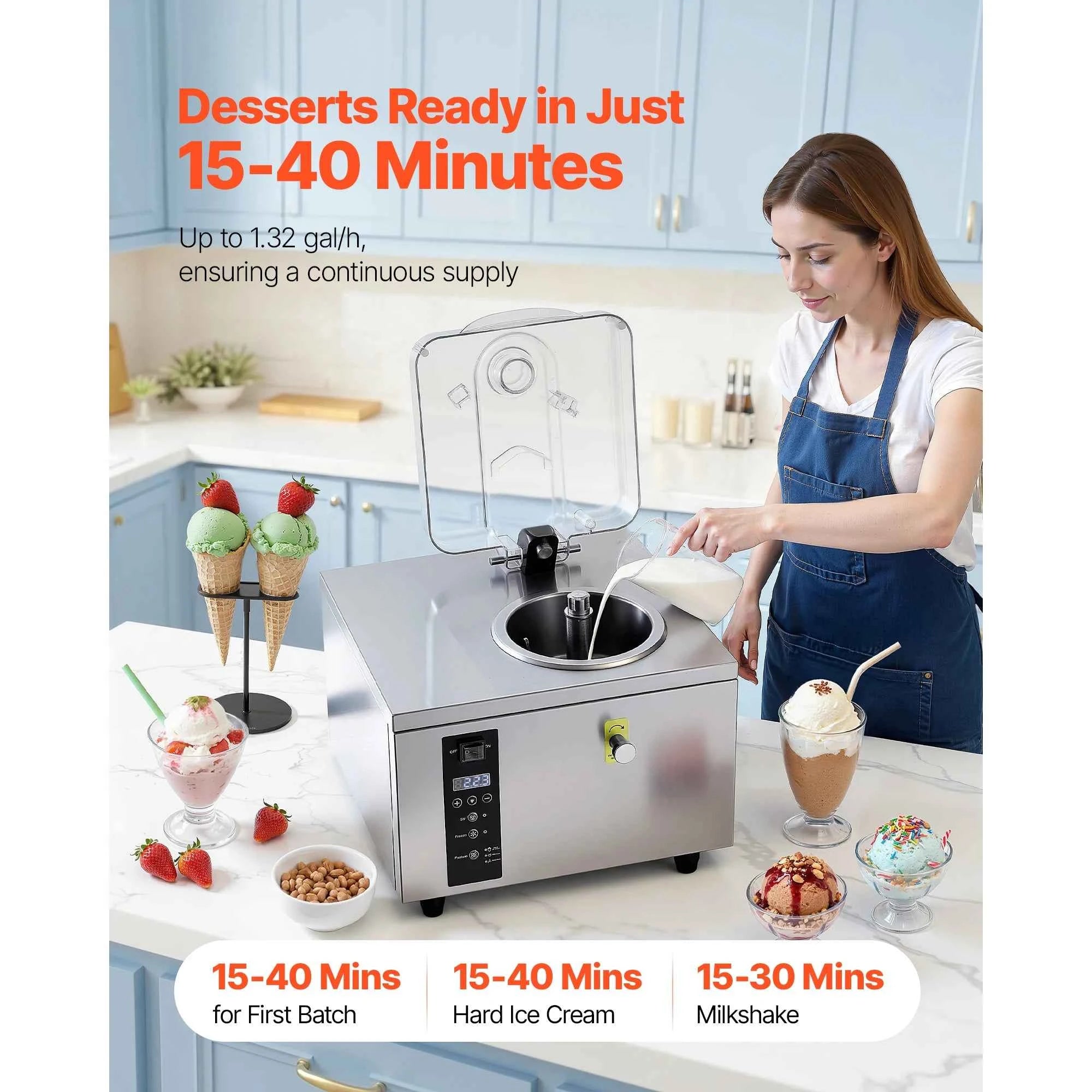 Commercial Hard Ice Cream Machine 500W 1.32 Gal/Hour 2.8L Cylinder