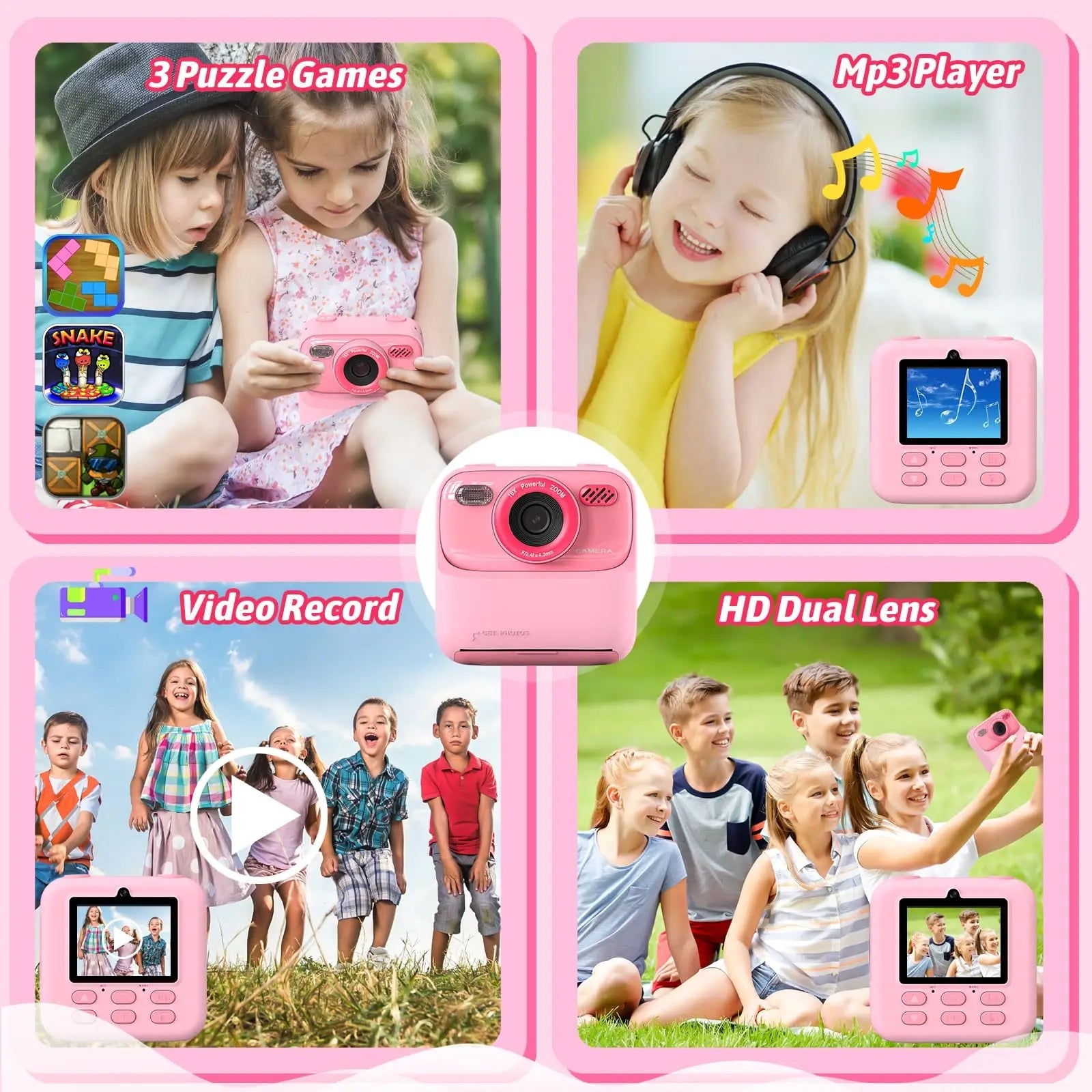 AMORUS Kids Camera Instant 1080P HD Dual Lens Selfie Digital Camera for Girls Boys Christmas Birthday Gifts Toys With 32G Print 