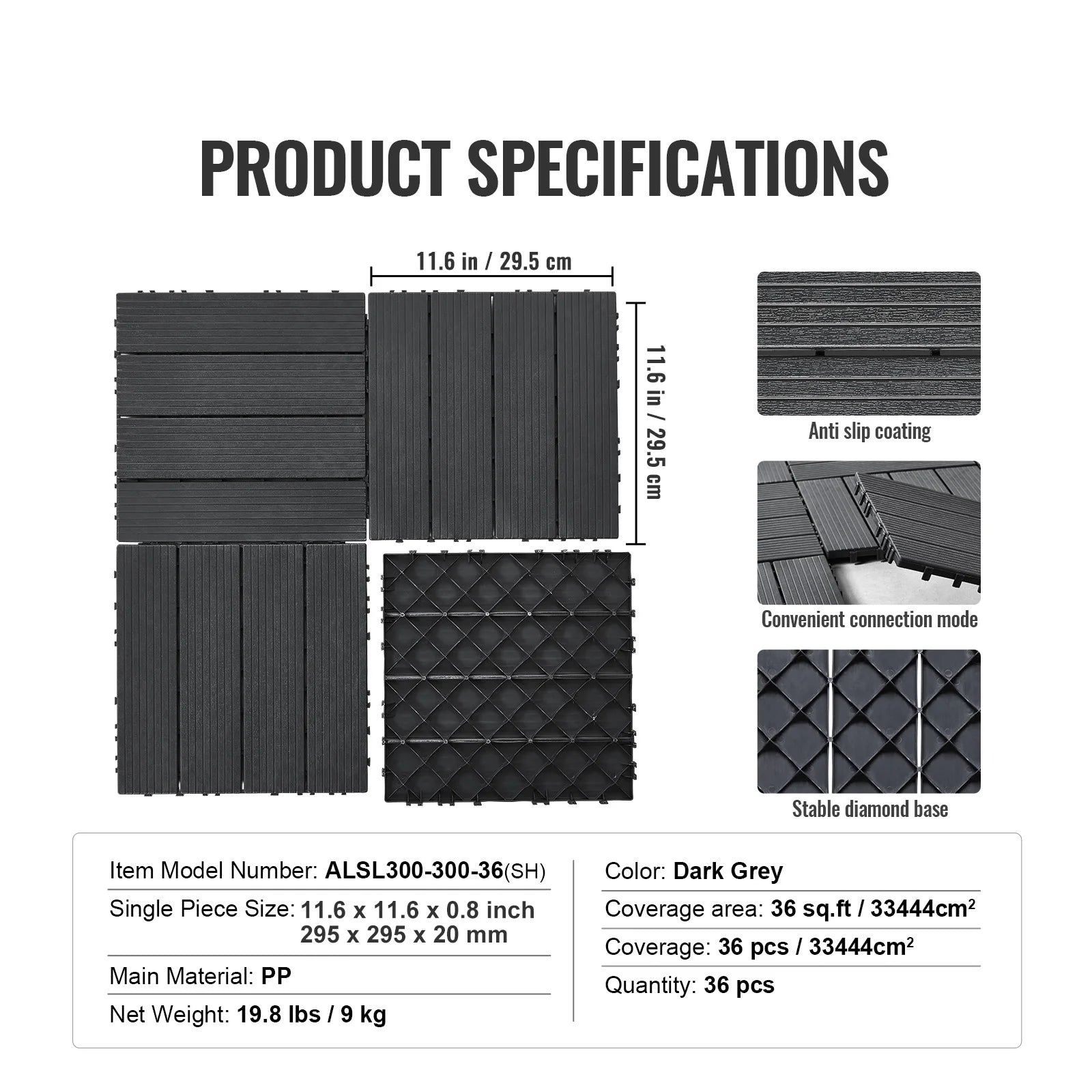 Interlocking Deck Tiles Waterproof Outdoor Flooring for Patio and Poolside