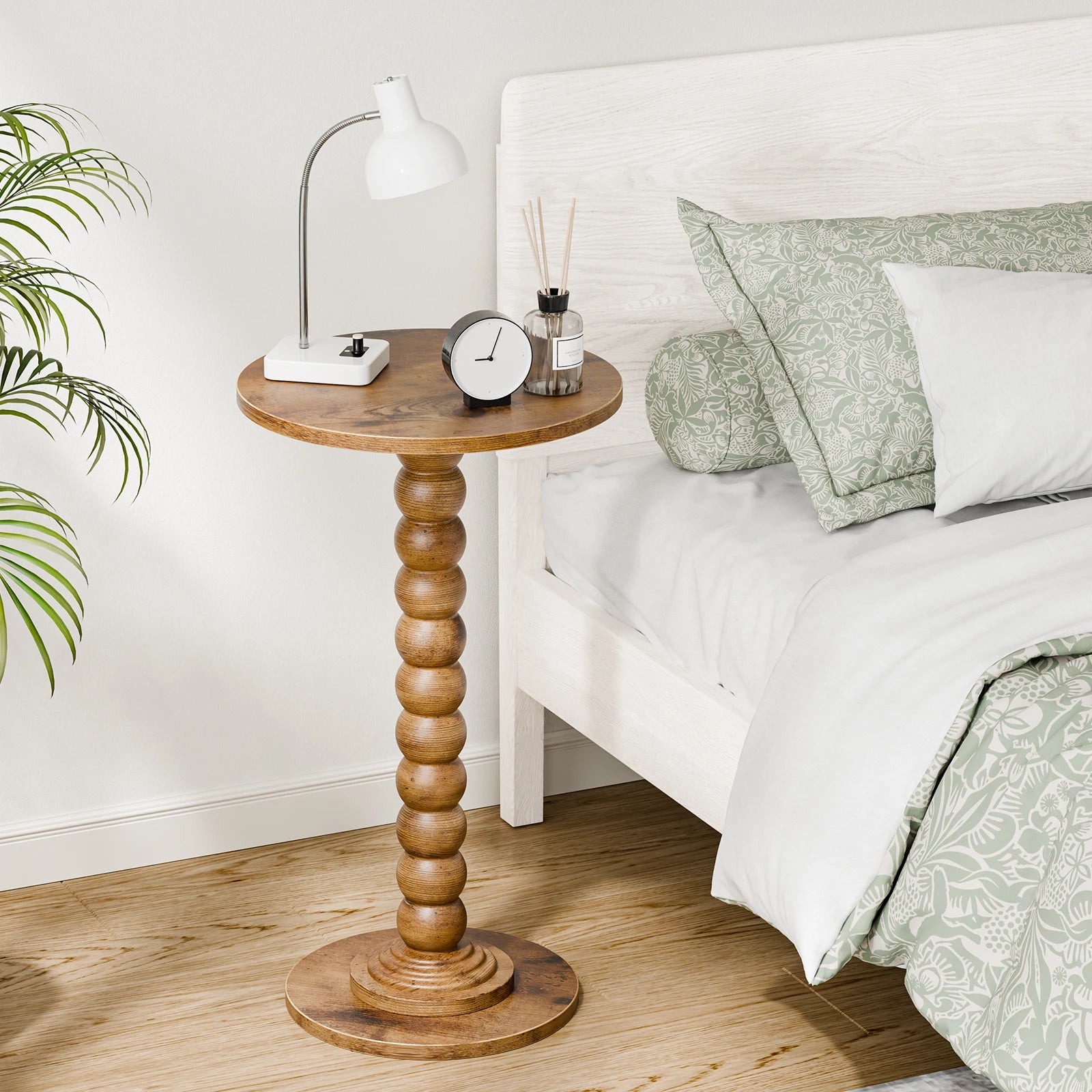 12" Round Side Table with Storage Shelf for Small Spaces