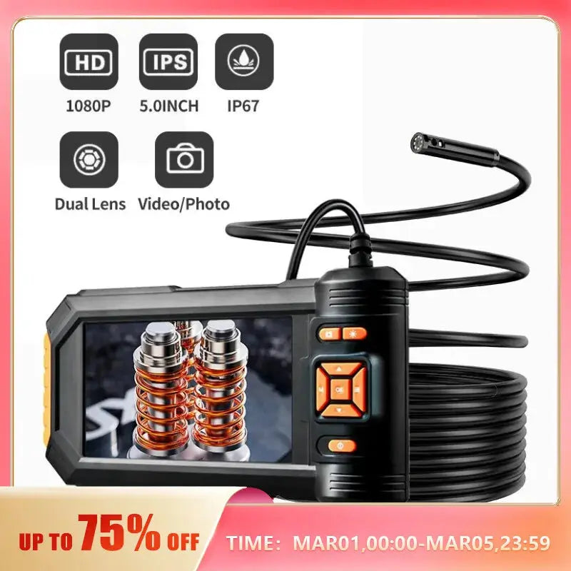 Dual & Triple Lens Industrial Endoscope 1080P 5 ''LCD Borescope Inspection Camera with 8mm IP67 Waterproof Snake Camera For Car Spy-shop.com
