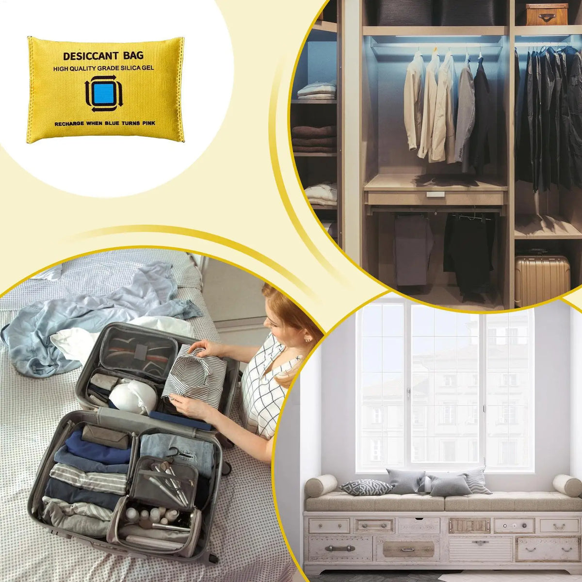 Reusable Moisture Absorber Bags for Closets and Cars