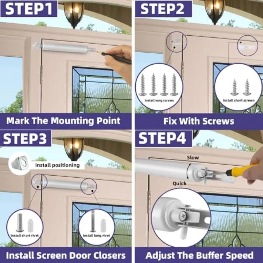 Cierrapuertas neumático ajustable para mosquitera con cierre suave y amortiguado