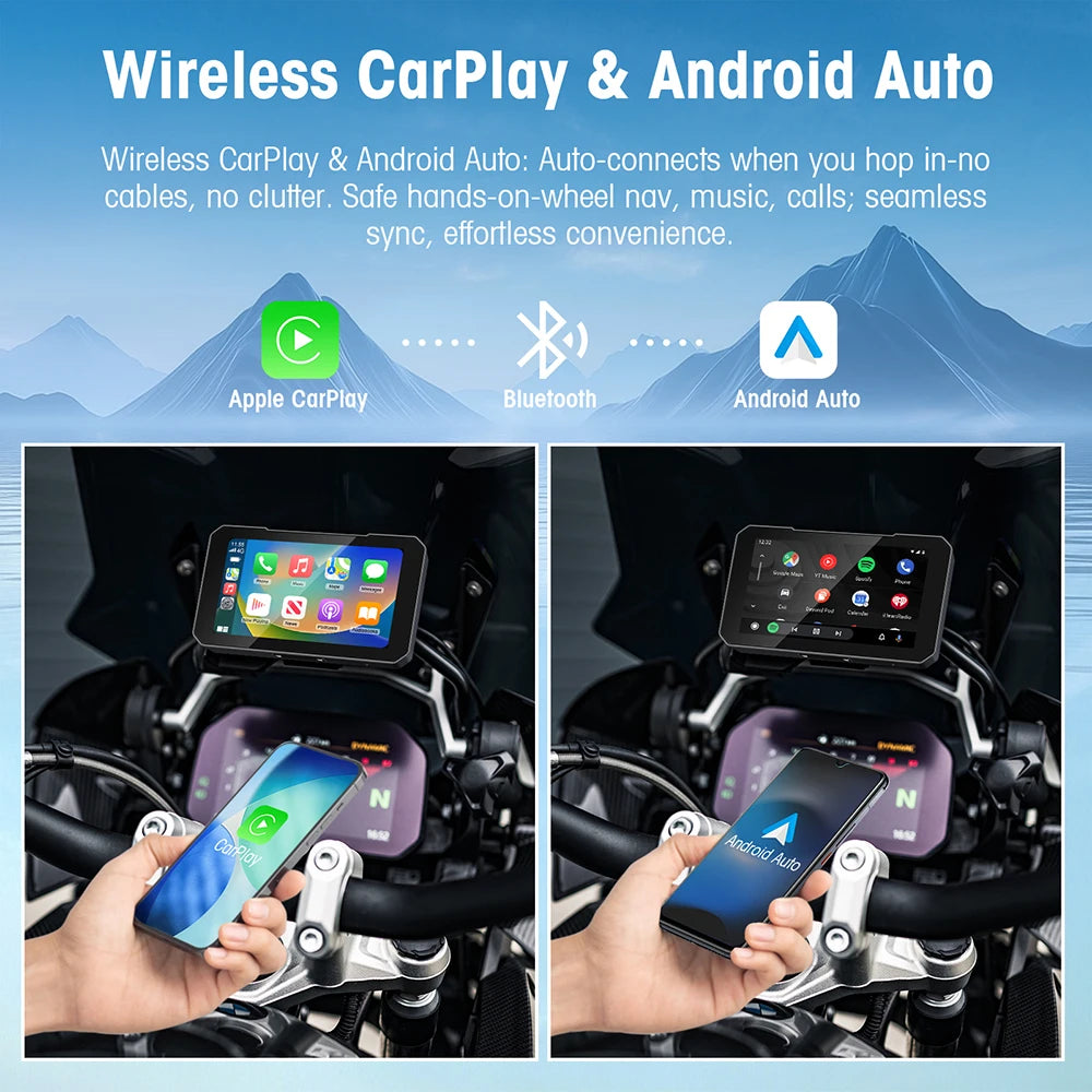 5 Inch Motorcycle Portable GPS Navigation Display with Wireless CarPlay and Android Auto