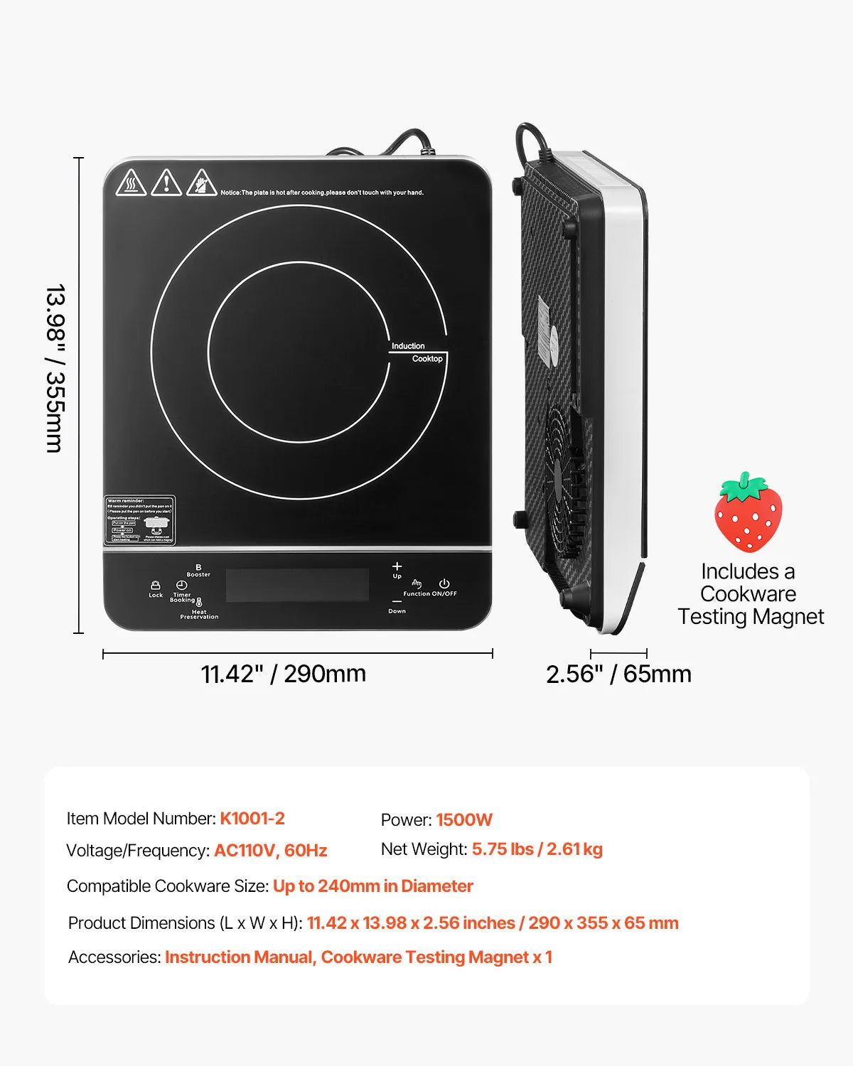Portable Induction Cooktop 1500W with 9 Heat Levels & Timer