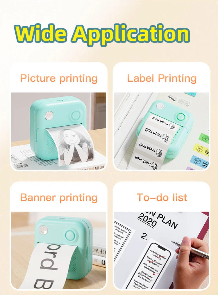 Thermal Laber Printer MINI Wirelessly BT 203dpi Photo Label Memo Wrong Question Printing With USB Cable Imprimante Portable