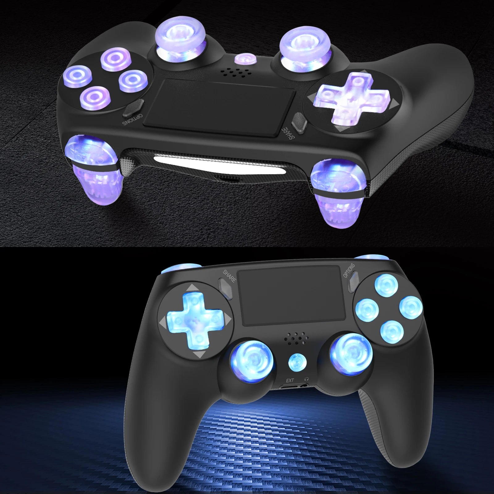 GAMINJA P471 Wireless Controller with Dynamic RGB Lighting And Dual Vibration Bluetooth Gamepad for PS4 PS3 Game Console PC