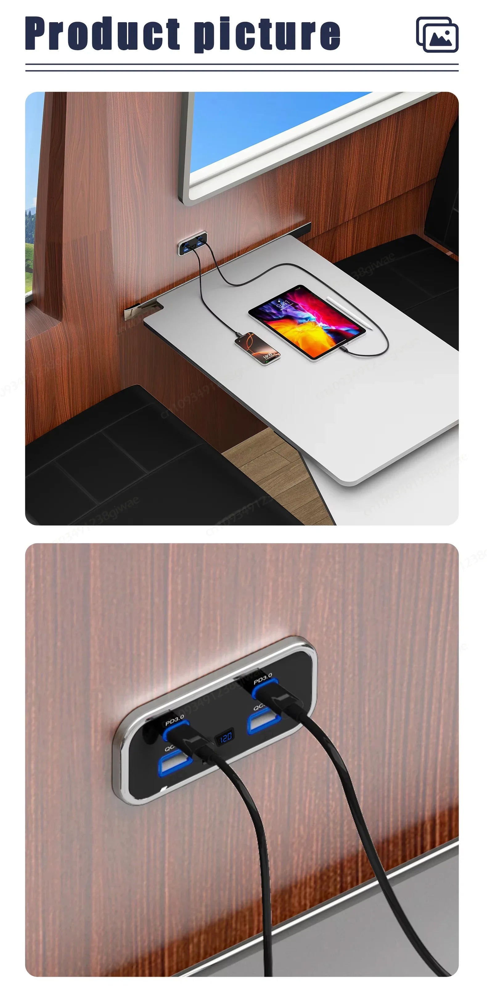 NOVO Carregador de Parede com 4 Portas USB 12-24V para RV, Carregamento Rápido para Carro, Duplo PD3.0 e Duplo QC3.0, Acessórios para Autocarro, Barco e Camião