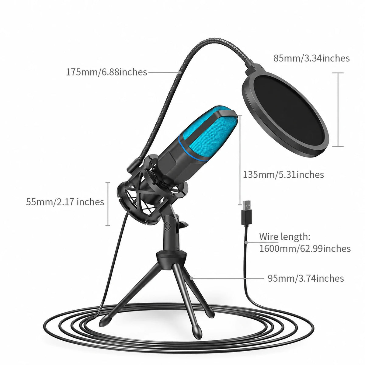 USB-kondensatormikrofon med RGB-belysning