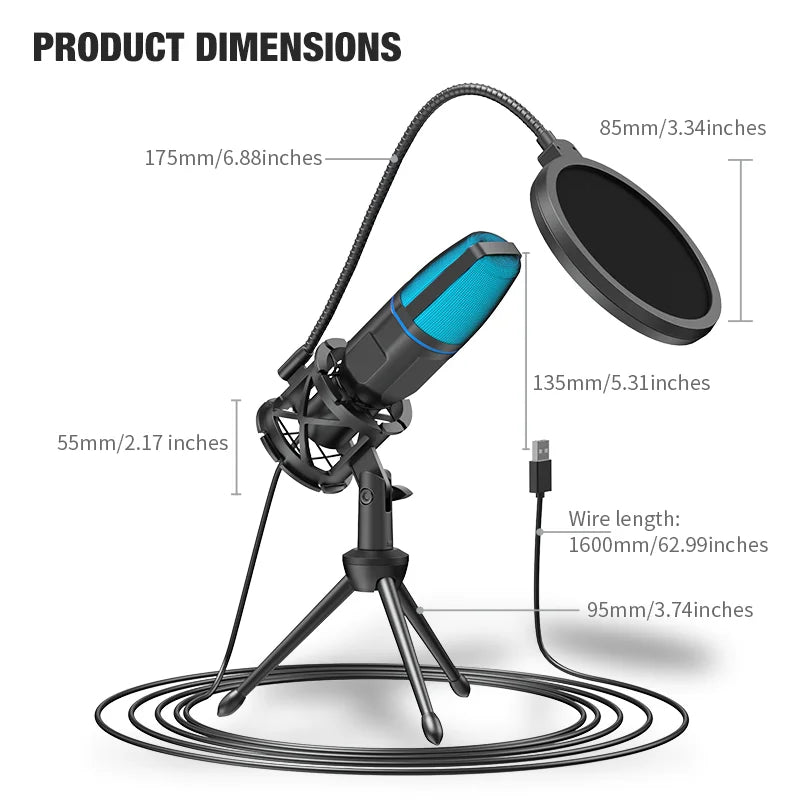 USB Condenser Microphone with RGB Lighting