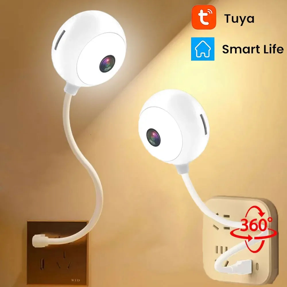 Tuya Indoor USB Light Bulb WiFi Camera 2K 5MP Mini Wireless Security IP Camera IR Color Night Vision Smart Life Baby Monitor Cam