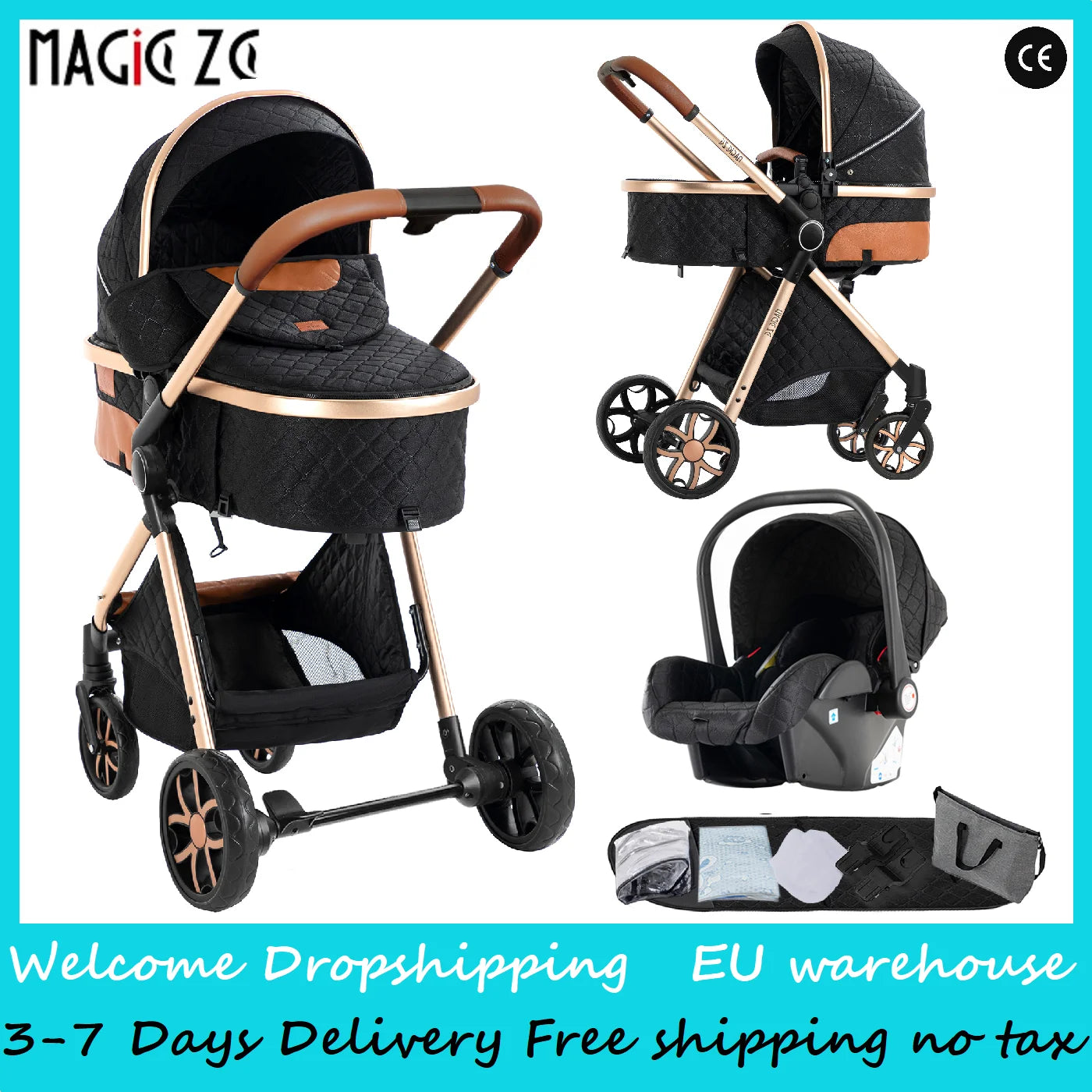 Baby Stroller 3‑in‑1 Lightweight Travel System
