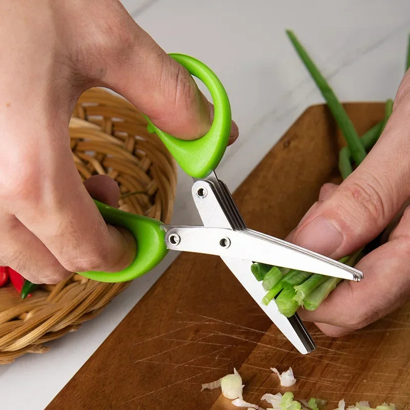 Multi-functional Stainless Steel 3/5 Layer Kitchen Scissors Pepper Shredded Chopped Scallion Cutter Laver Cut Cooking Tool 