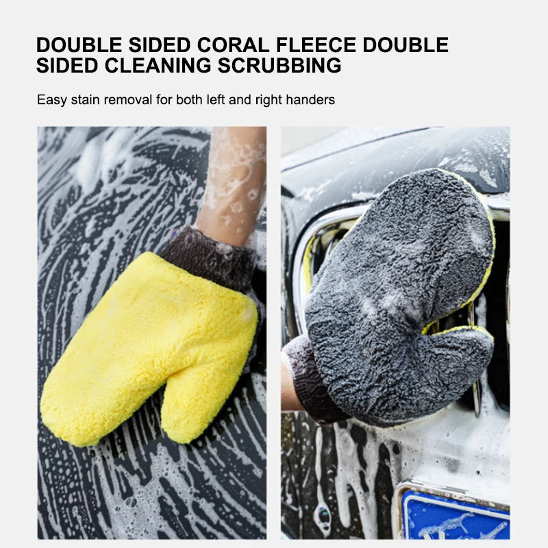 SEAMETAL Microfiber Car Washing Glove Double-Faced Thickened Coral Fleece Cleaning Brush Gloves Car Detailing Cleaner Care Tool 