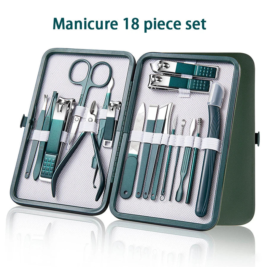 Green Manicure Set with Leather Case