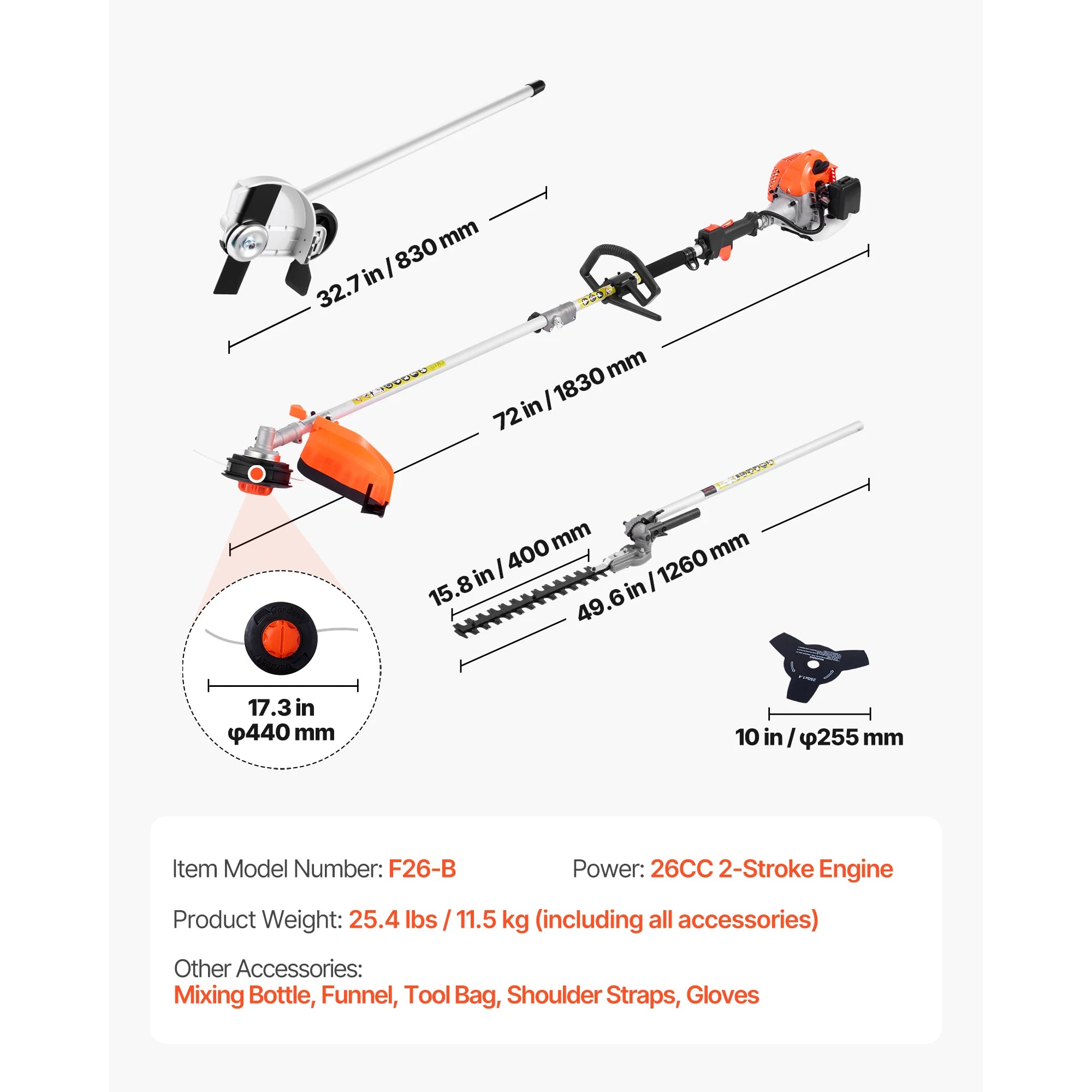 SucceBuy Gas Hedge Trimmer 2 Cycle Gas Power Handheld Hedge Trimmer Weed Eater with Protective Gear Set for Trimming Shrub Bush