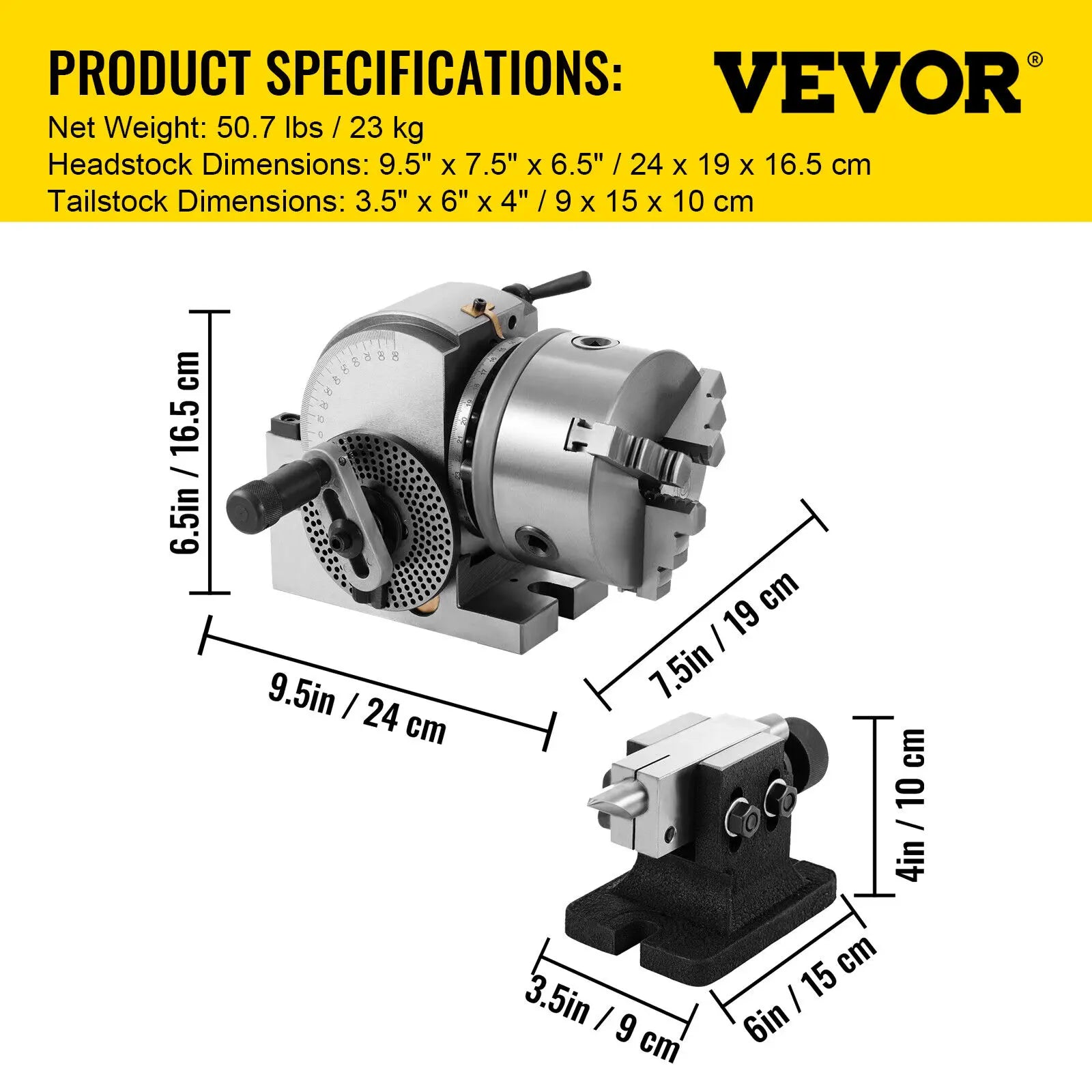 Testa divisoria semi-universale 4"/5" con mandrino a 3 griffe set indicizzatore fresatura