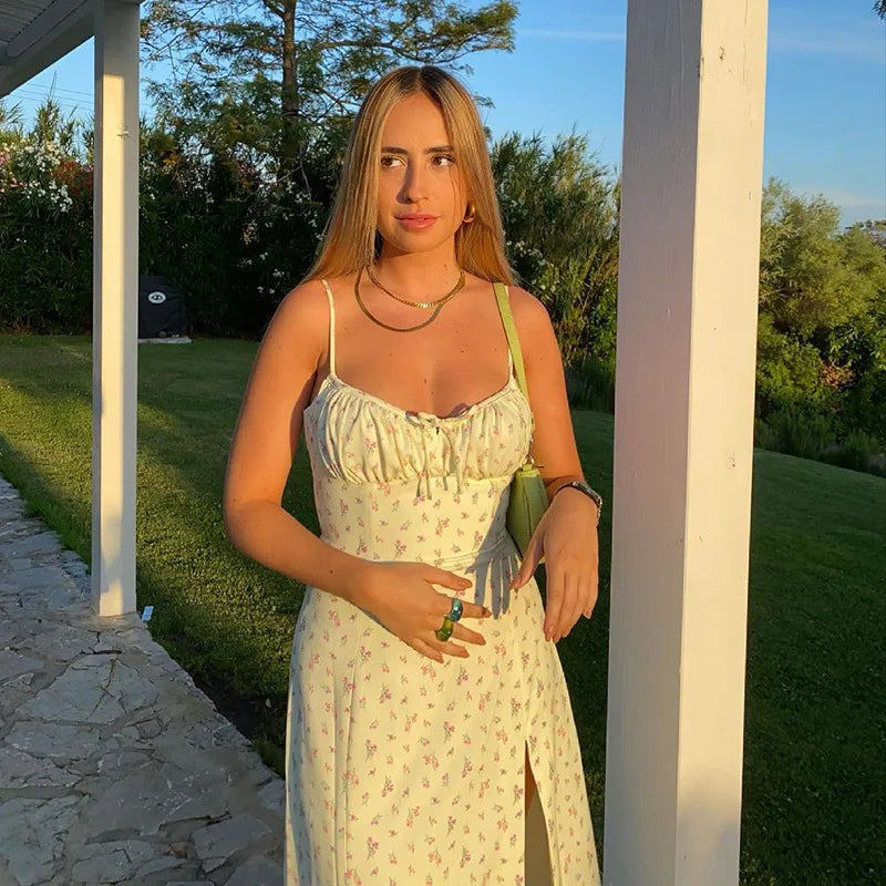 Women Elegant Floral Beach Vacation Bodycon Streetwear Long Dress 2025 Summer Clothes Wholesale Items For Business 