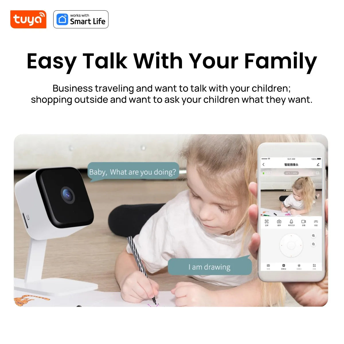 Tuya Smart 1080p Wi-Fi Smart Home Security Camera 2MP, HD,Real-time APP Alerts, 2-Way Audio, with Motion Tracking for Baby & Pet 
