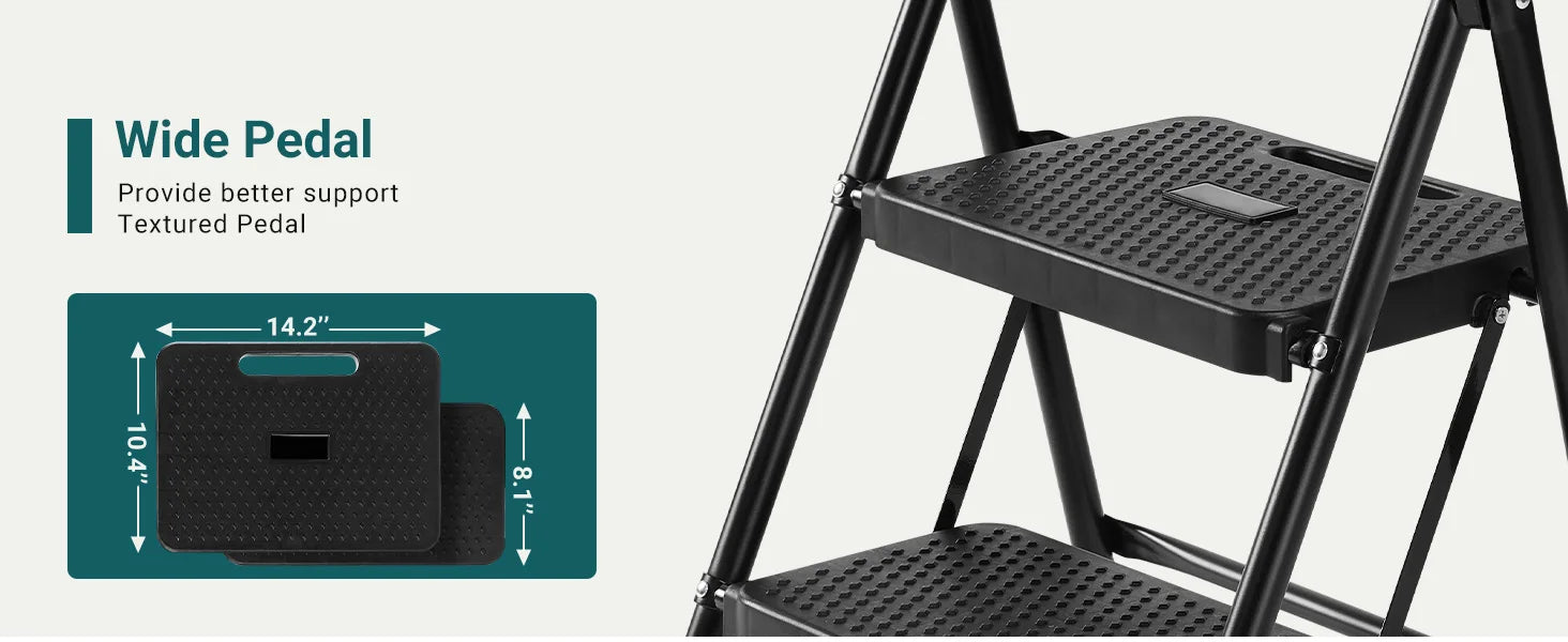 Folding 2-Step Ladder Stool with Anti-Slip Pedals 800lbs Steel