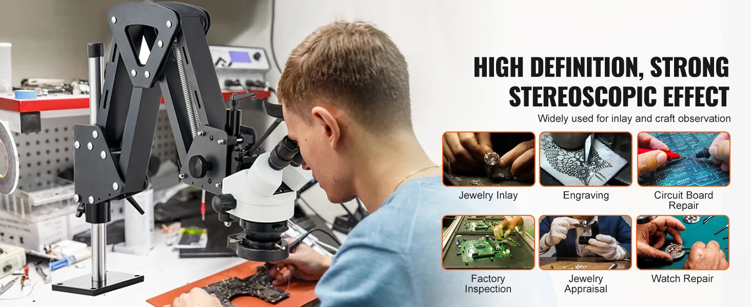Microscope à bijoux multidirectionnel 7X–45X avec anneau lumineux LED