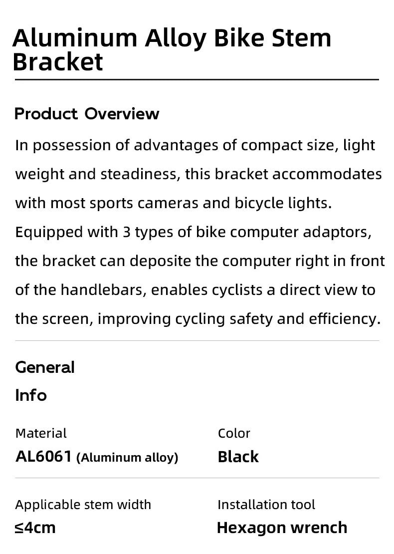 Prolunga per Supporto Computer da Bici con Porta Luce Anteriore Staffa in Lega