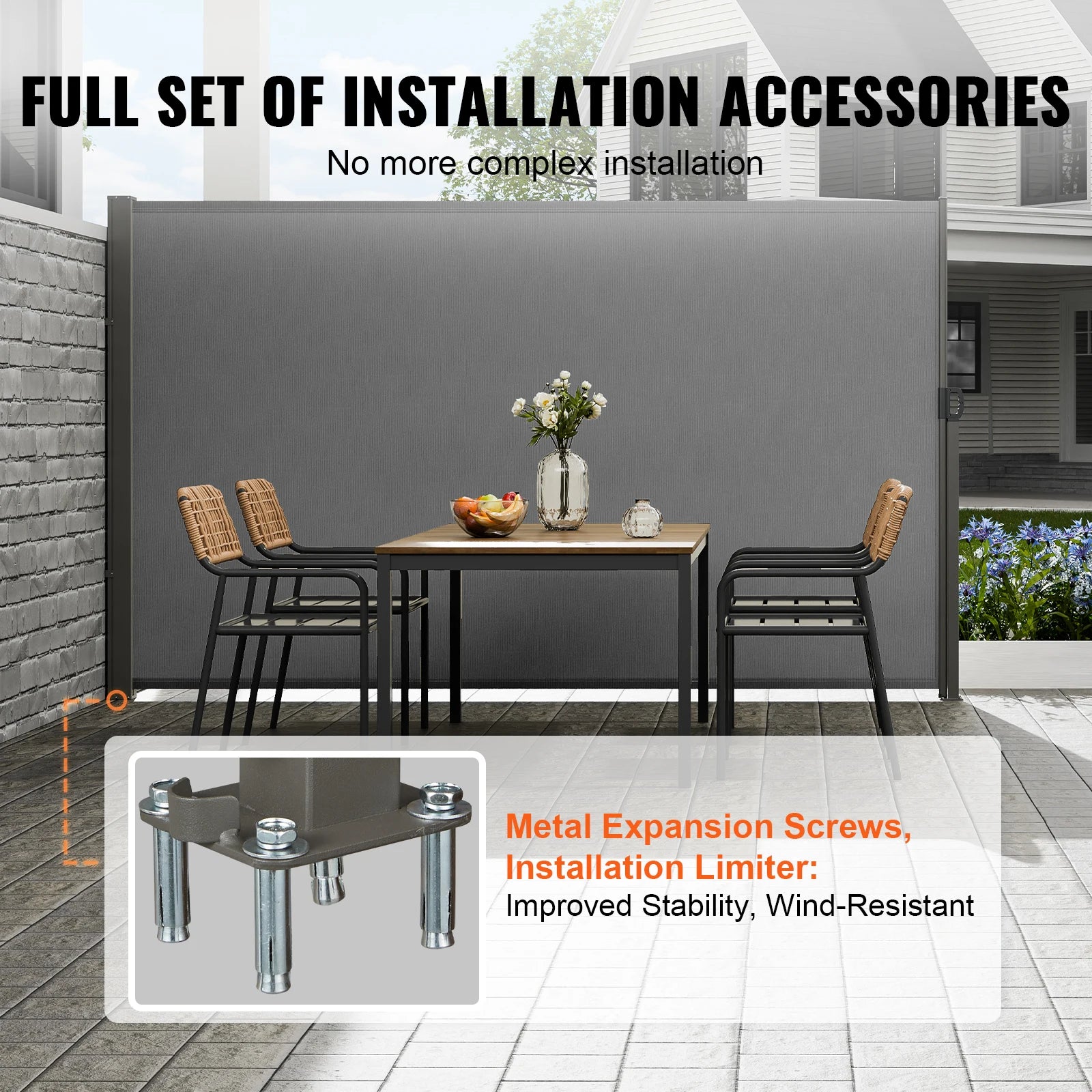 Retractable Side Awning Privacy Screen UV30+ Waterproof Patio Divider