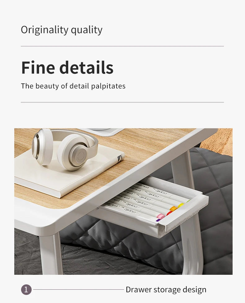 Foldable Laptop Desk with Drawers – Adjustable Reading & Bed Tray