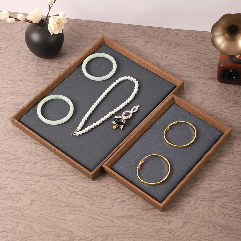 Wooden Jewellery Display Tray with Faux Suede Lining