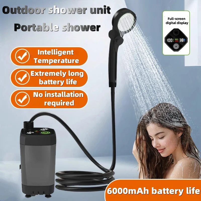 Portable Camping Shower 6000mAh Rechargeable Electric Pump with LED Display