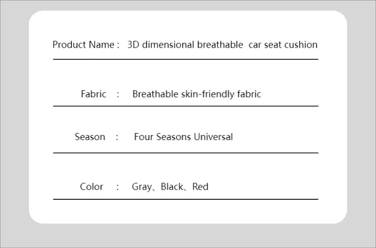 Funda de Asiento para Coche de Tela Transpirable – Cojín de Asiento con Masaje 3D