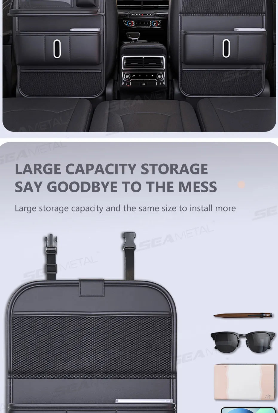 Multi-Pocket Car Seat Back Organizer with Foldable Tray