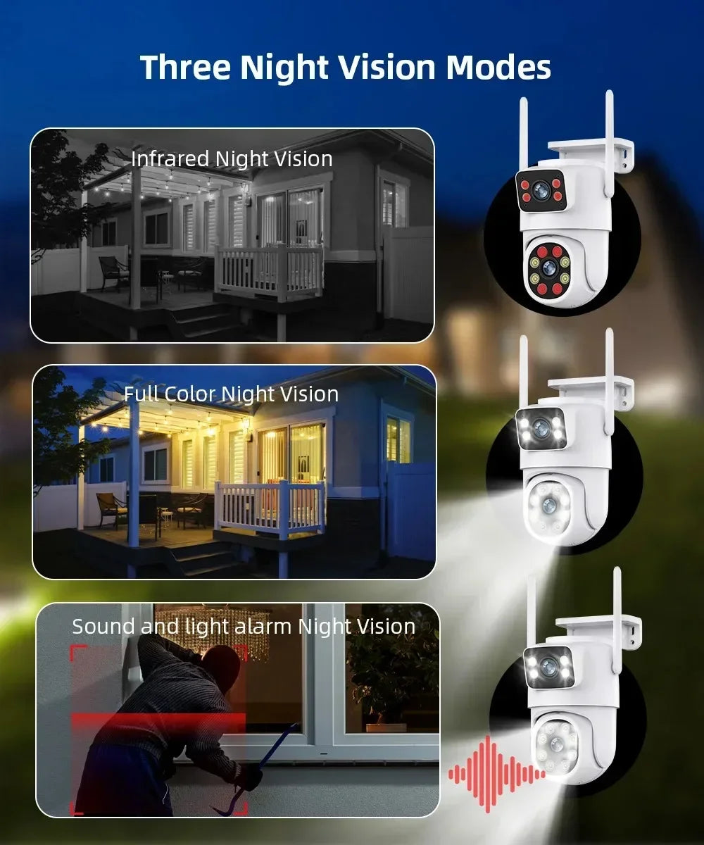Telecamera di sicurezza PTZ WiFi a doppia lente 8MP con tracciamento automatico