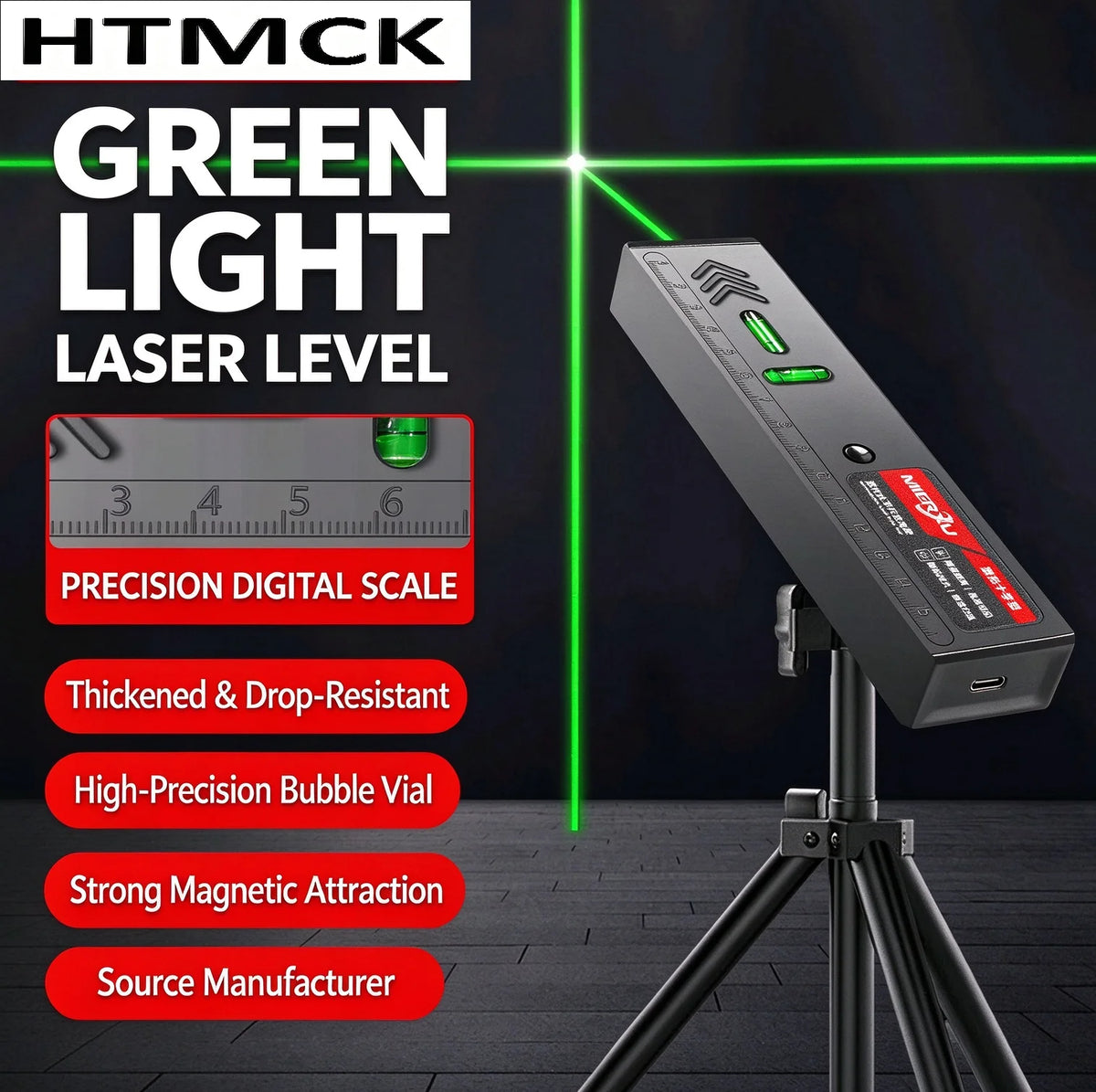 USB-C Cross-Line Laser Level - Beam Options